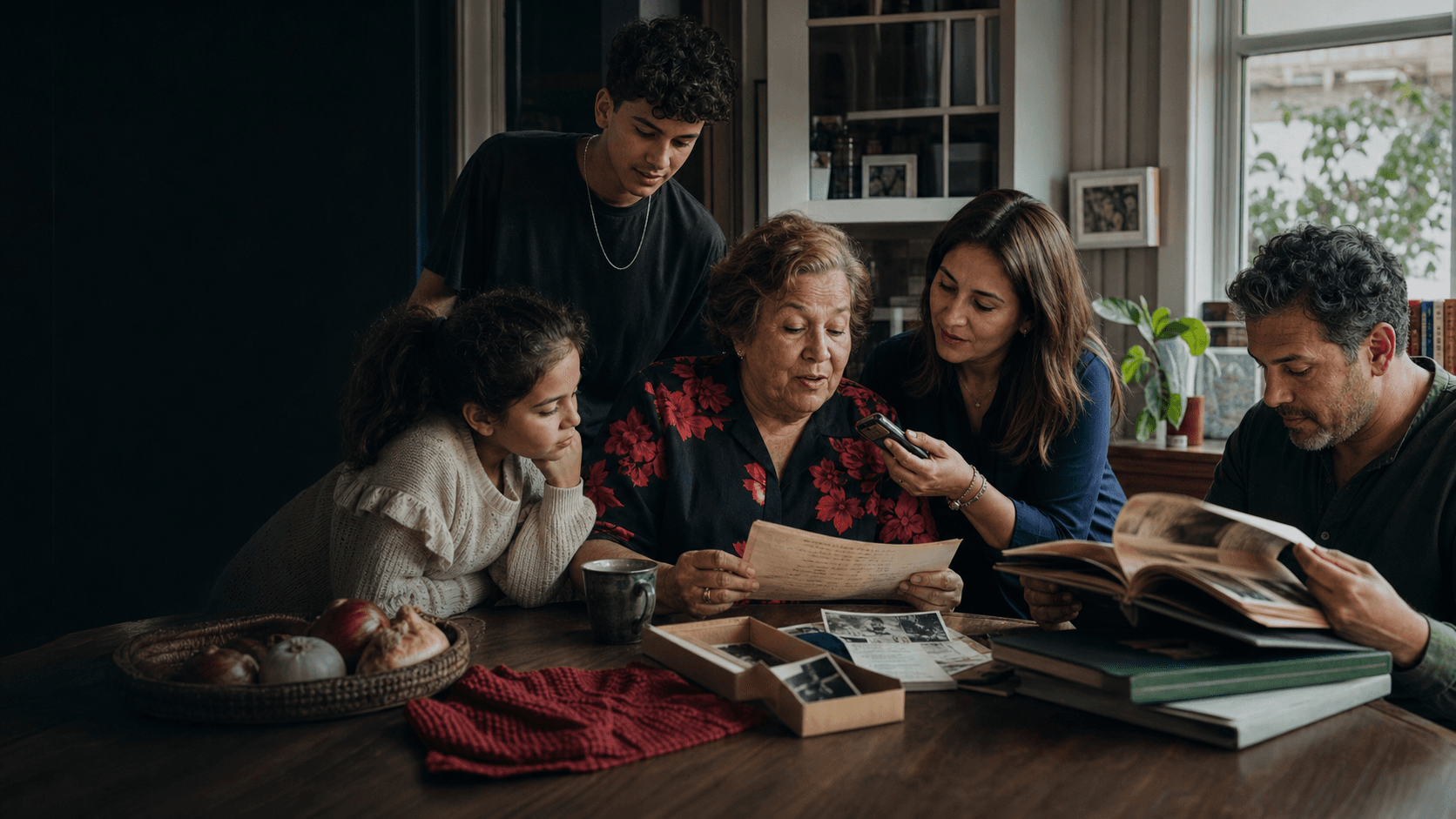 A family preserving an elder's recipes and memories together